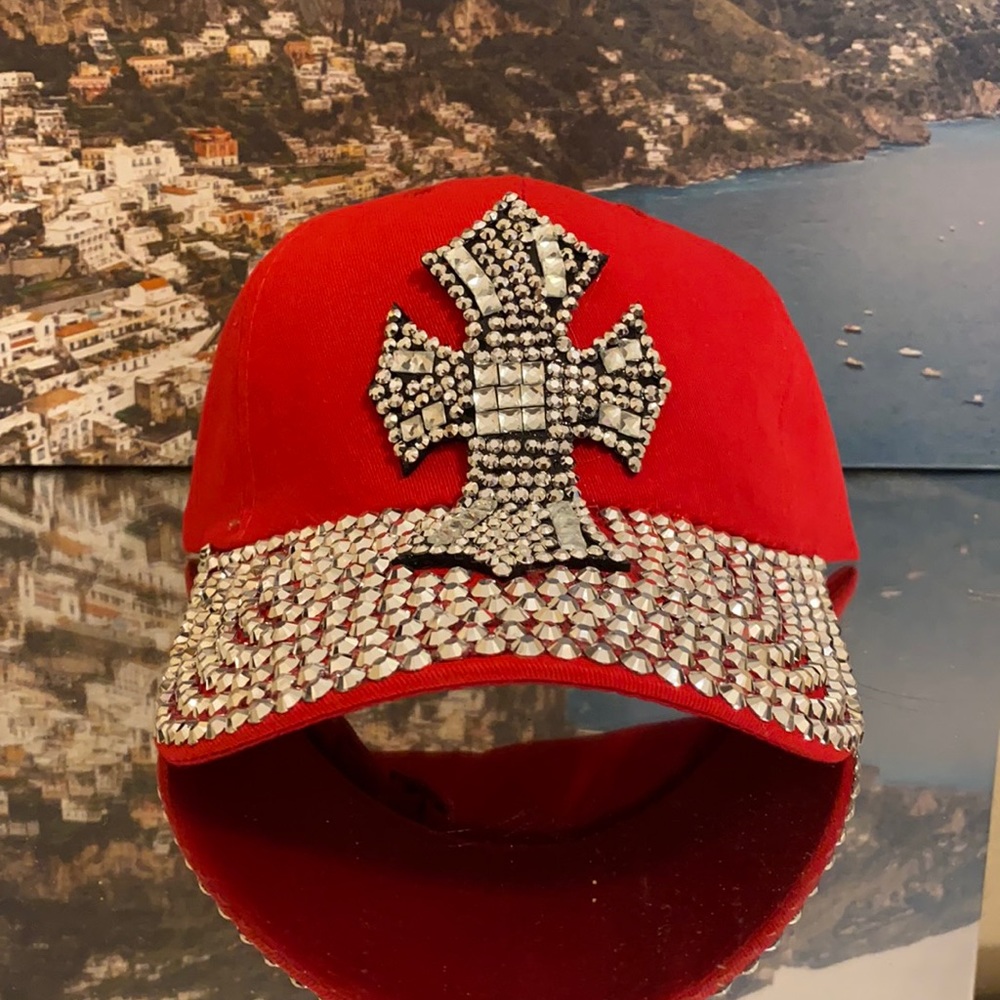 Red Rhinestone Cross Hat - Picture 2 of 4
